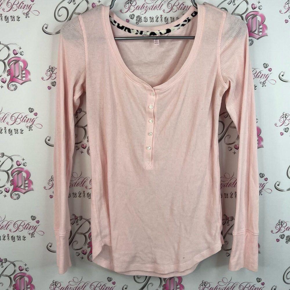 Victoria's Secret long sleeve thermal ribbed buttons Light Pink Long Sleeve Tee